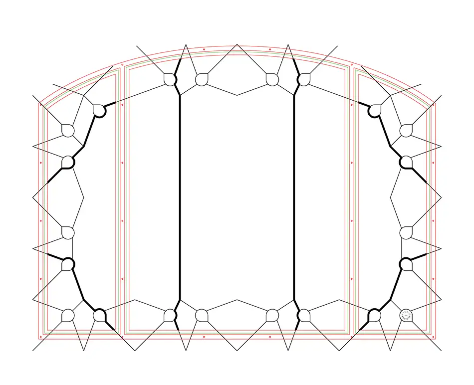 design and technical drawing of stained glass windows in the gothic crypt of Liebfrauenkirche in Kitzbühel