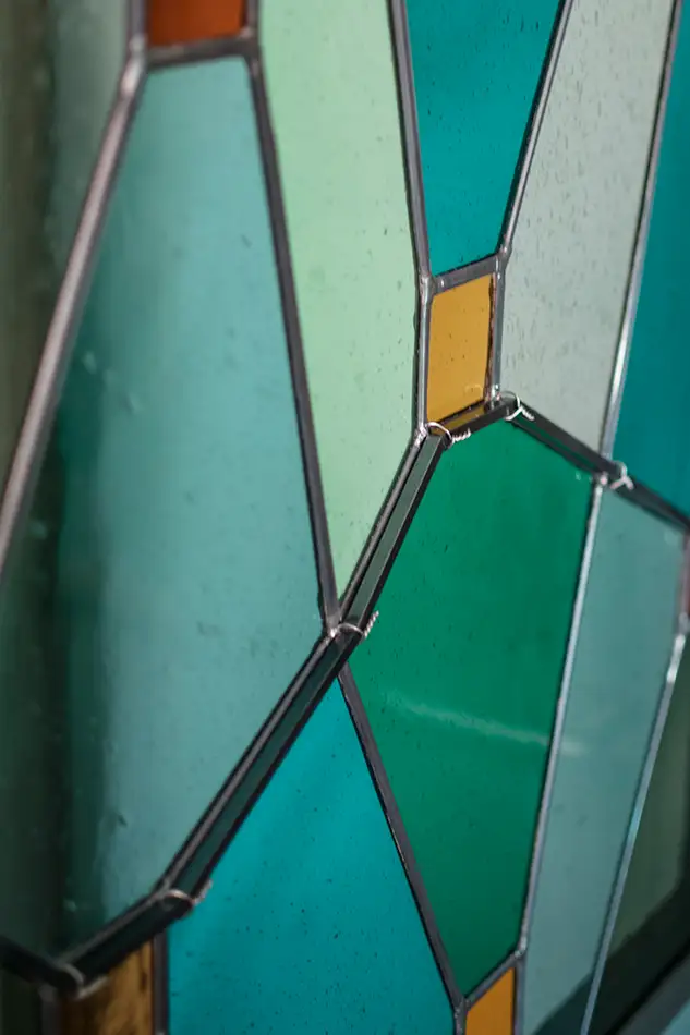 stained glass windows - glass art - Fellner-Haus - detail with bars