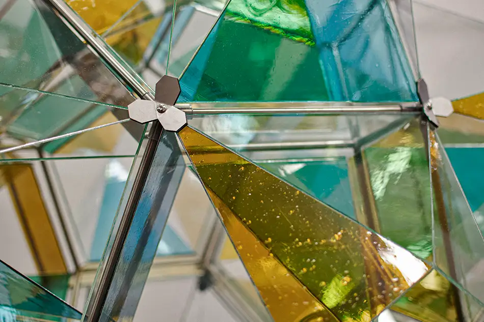 polyhedra - dodecahedron glass art object - detail